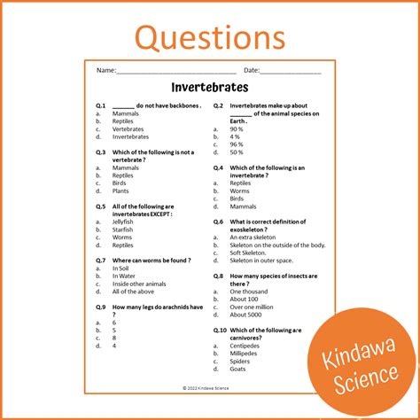 Invertebrates Reading Comprehension Passage and Questions | Printable ...