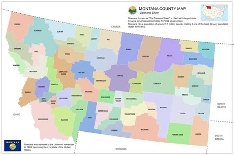 36x24in Poster Vibrant Montana County Map: A Colorful Guide to Montana ...