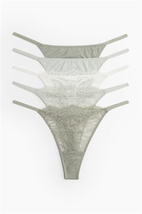 5-pack thong briefs - Light khaki green/White - Ladies | H&M IN