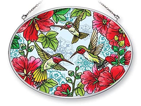 Buy Amia 42460 Hand-Painted Glass Hollyhocks & Hummingbirds, Hand ...