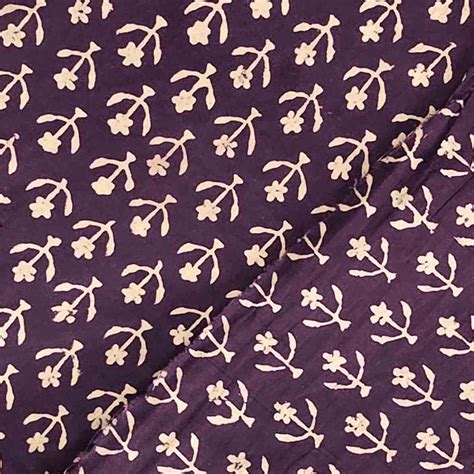 Pure Cotton Gamthi Dark Purple With Cream Tiny Flower Motif Hand Block ...