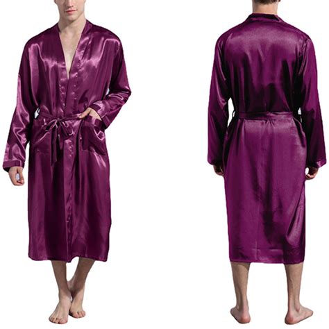 Wyobmus Mens Satin Robe Loose Silky Kimono Bathrobe Lightweight Soft ...