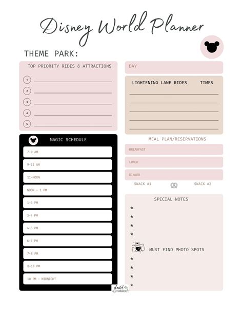 7 Day Disney World Itinerary with Free Disney Planning Printables