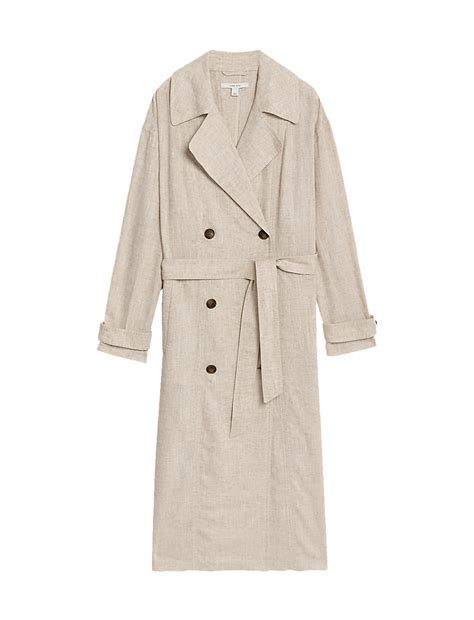 Buy Linen Blend Longline Trench Coat at Marks & Spencer