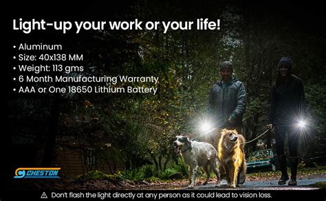 CHESTON LED Flashlight White Light | Compact | 300 Lumen | 50m Range ...