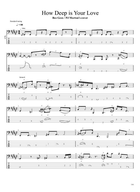 PDF Sample of How deep is your love (Joseph Yun) guitar tab & chords by PJ Morton.