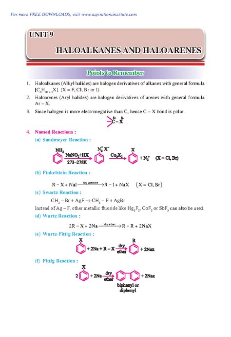 CBSE Class 12 Chem Notes Question Bank Haloalkanes And Haloarenes PDF ...