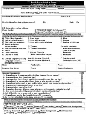 Fillable Online Participant Intake for Meals on Wheels Fax Email Print ...