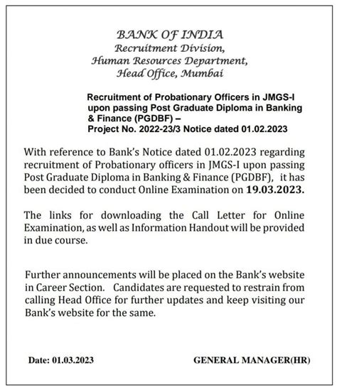 Bank of India PO Admit Card 2023 Out, Call Letter Direct Link
