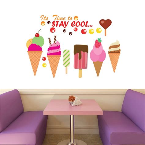 woopme Cool Ice Cream Wall Stickers for Shops Parlor Bakery Hall Home ...