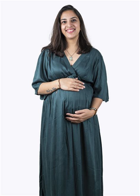 Get Bottle Green Umbrella Sleeves Maxi Maternity Dress at ₹ 1999 | LBB Shop