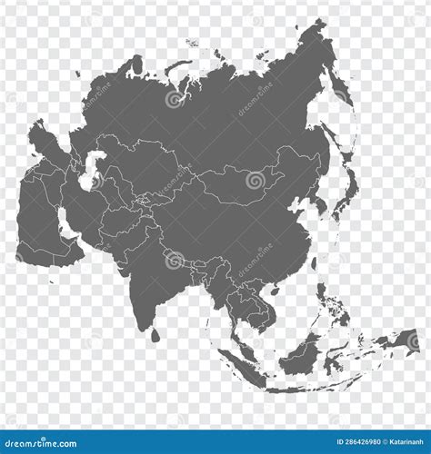 Asia Map Vector. Gray Similar Map of Asia Blank Vector on Transparent Background Stock Vector ...