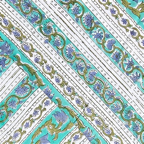 Pure Cotton Jaipuri White And Green Border And Flower Creeper Hand Blo ...