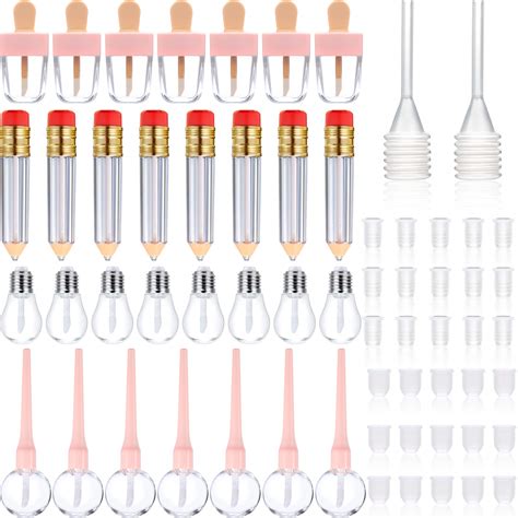 Buy 34 Pieces Mini Refillable Lip Gloss Tube Novelty Pencil Shaped Lip ...