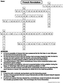 French Revolution Worksheet/ Crossword Puzzle (Marie Antoinette, Louis XVI)