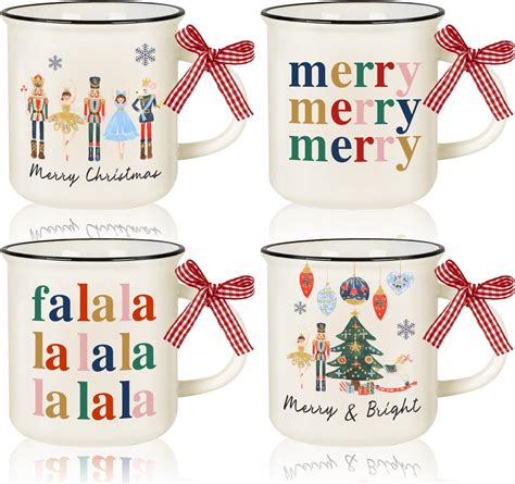 Amazon.com: AnyDesign 4Pcs Christmas Mini Mugs with Plaid Ribbon ...
