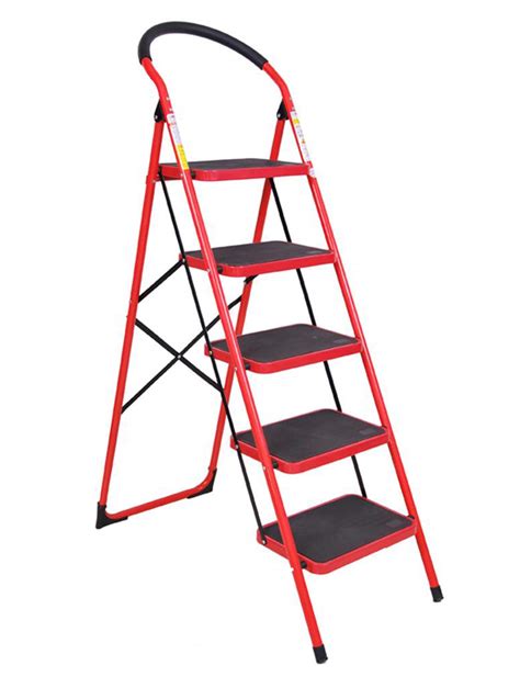5 Step Ladder Folding Aluminum Lightweight Ladder Red - BigDrop