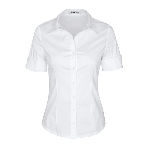 SUNNOW Womens Tailored Short Sleeve Basic Simple Button-Down Shirt ...