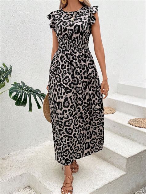 Breezaya Leopard Print Ruffle Trim Dress | SHEIN USA