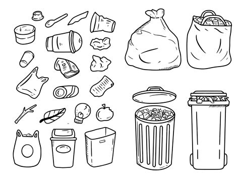 Premium Vector | Trash can and garbage doodle drawing icon set illustration