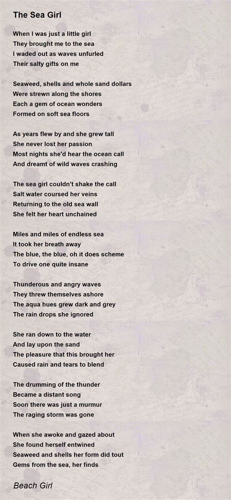 The Sea Girl Poem by Beach Girl - Poem Hunter
