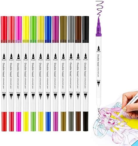 Parssufy 12 Shades Dual Tip Brush Marker Pens Set For Coloring ...