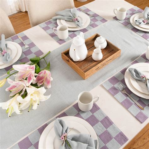 Cardrona Table Linen Set Aqua / Amethyst Checkerboard – Tabi