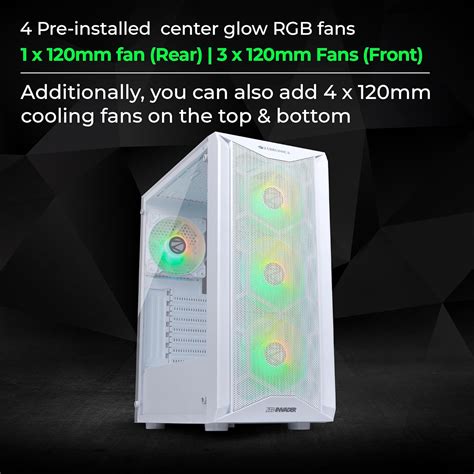 Zeb-Invader Mid-Tower Premium Gaming Cabinet White - Smartech Computers