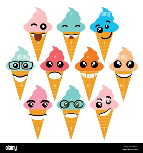 Emoji emoticon expression icons in style ice cream cone face symbols ...