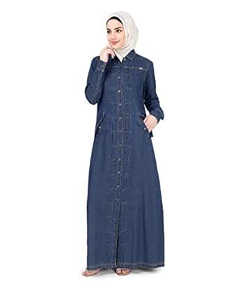 Buy Silk Route Full Front Open Denim Coat Maxi Dress Jilbab Medium 52 ...