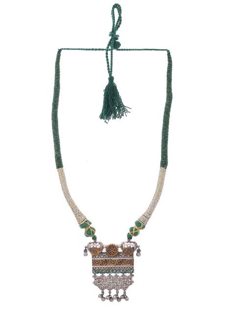 Handcrafted Dual Tone Thread Necklace-Green