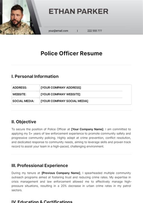 Free Police Officer Resume Template to Edit Online