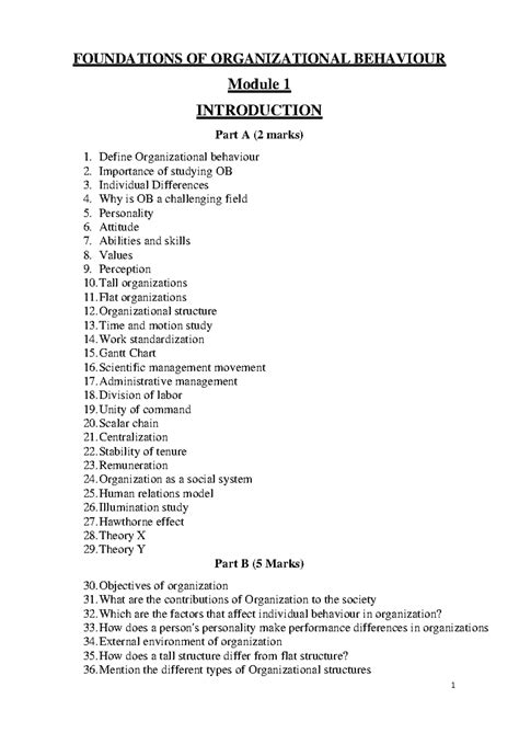 Question Bank - OB - Ob notes 5th sem - FOUNDATIONS OF ORGANIZATIONAL ...