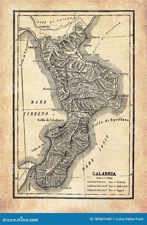 Ancient Map of Calabria Region in Southern Italy Stock Illustration ...
