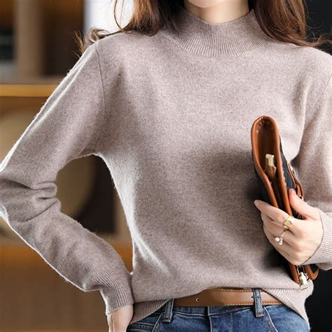 Sweaters for Women Mock Turtleneck Sweater Pullover Solid Color Loose ...