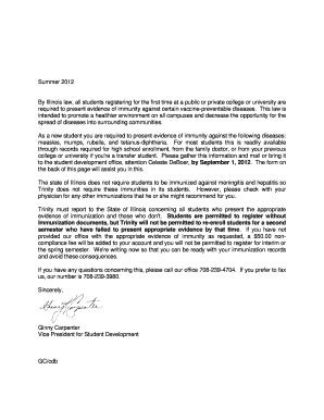 Immunization Form - Trinity Christian College - Tcc Trnty - Fill and ...