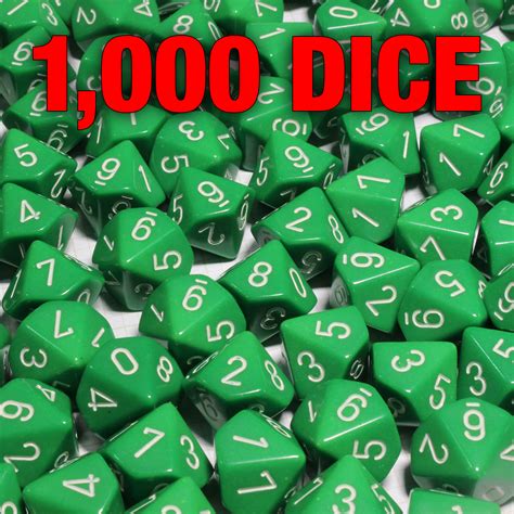 Set of 1000 10-sided Opaque Green Dice | Dice Game Depot