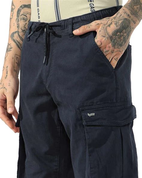 Navy Blue Mid-Rise Cargo Trousers