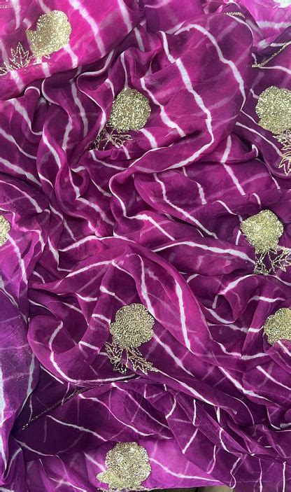 Pure Diamond Chiffon Leheriya Hand Work Saree – fabfonde