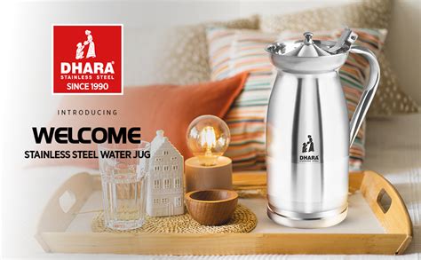 Dhara Stainless Steel Welcome Water Pitcher with Lid 2 Liters | Food ...