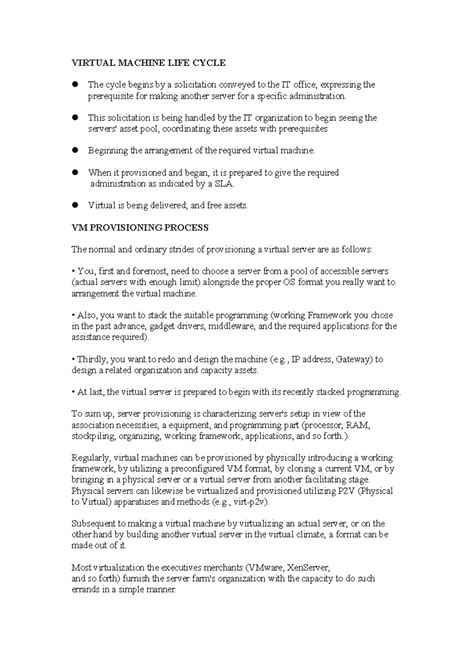 Virtual Machine LIFE Cycle, THE Management OF Virtual Machines FOR ...