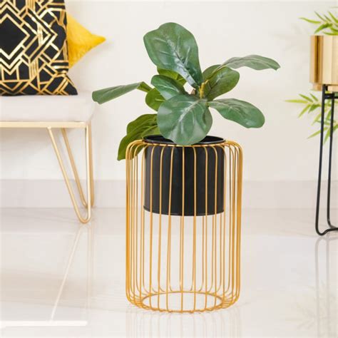 Chic Floor Planter With Gold Stand Online - Premium Planter | Nestasia