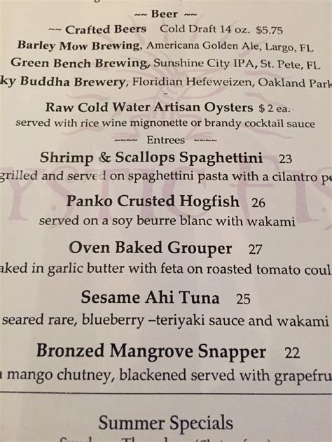 Menu at Mystic Fish pub & bar, Palm Harbor, Tampa Rd