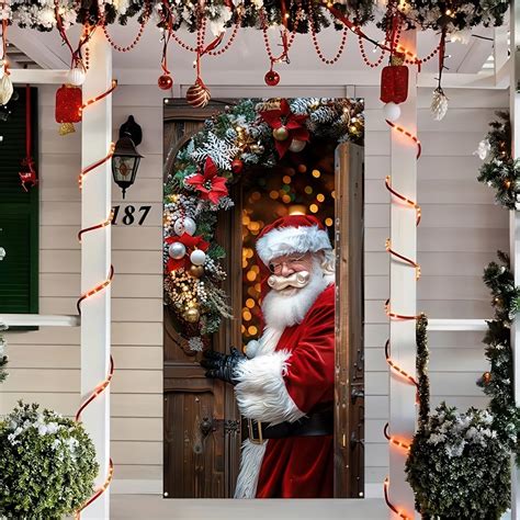 Amazon.com: Merry Christmas Door Cover Christmas Hanging Banner Santa ...
