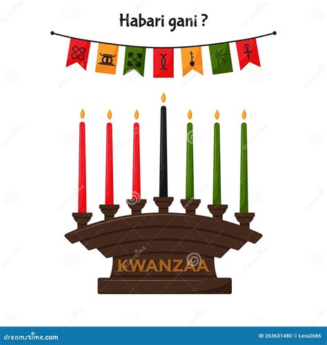 Kinara, a Candlestick with 7 Traditional Kwanzaa Candles. Festive Flags ...