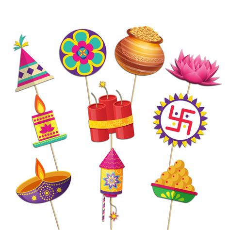 Buy Festiko Cardstock Set Of 10 Pcs Shubh Dipawali Photobooth Props ...