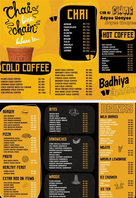 Menu at Chai Sutta Bar, Baddi, Baddi