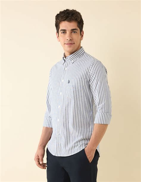 Buy Men Vertical Striped Oxford Shirt Blue|U.S. Polo Assn. India