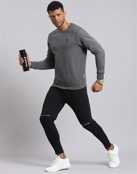 Buy Men Grey Solid Round Neck Full Sleeve Sweatshirt Online in India ...