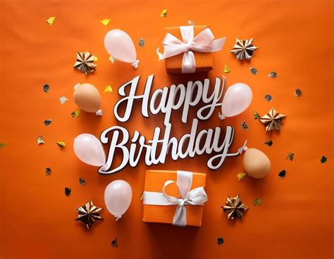 Happy birthday orange background | Premium AI-generated image
